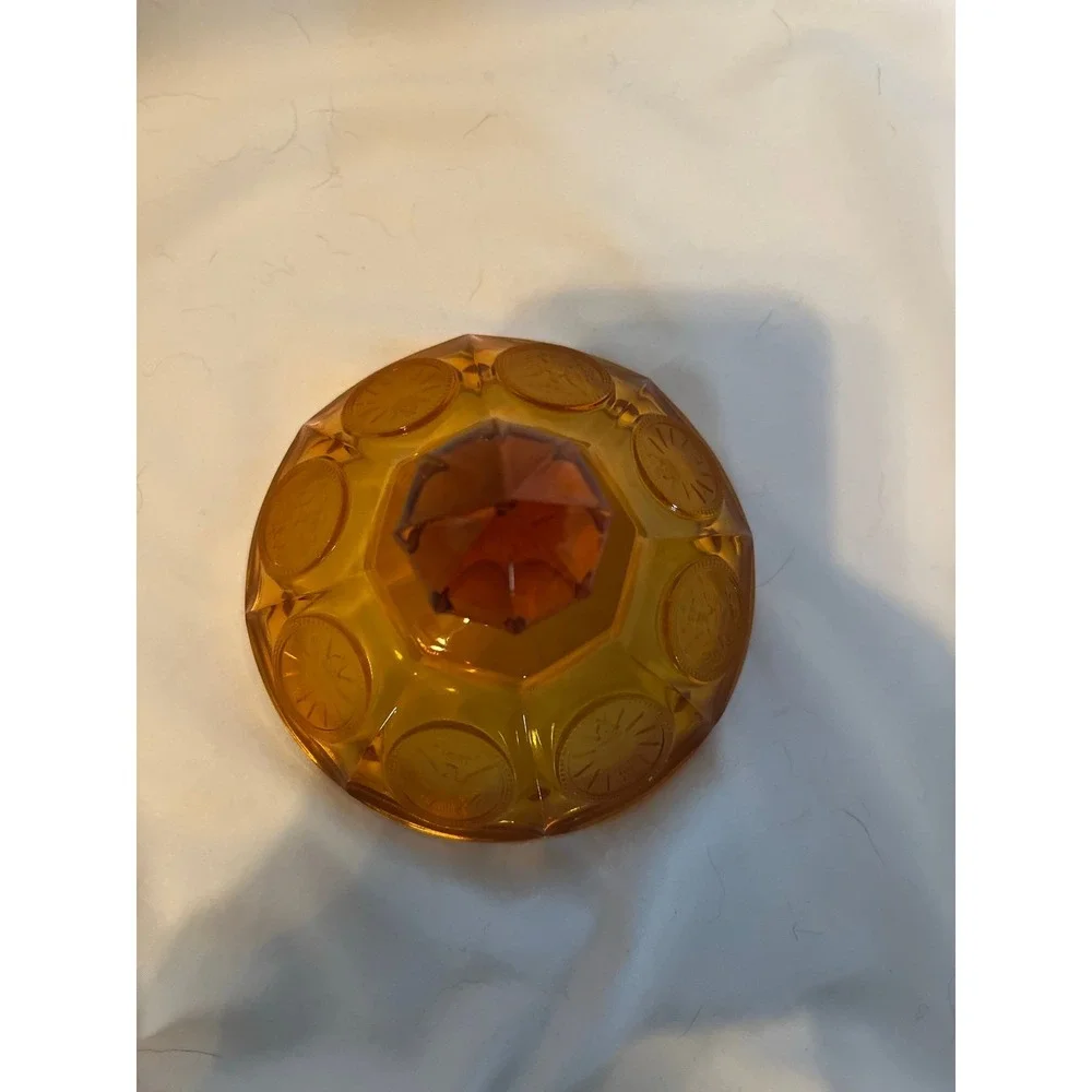 Vintage Fostoria Coin Wedding Bowl  Amber Glass Lidded Candy Dish 1887 Pattern